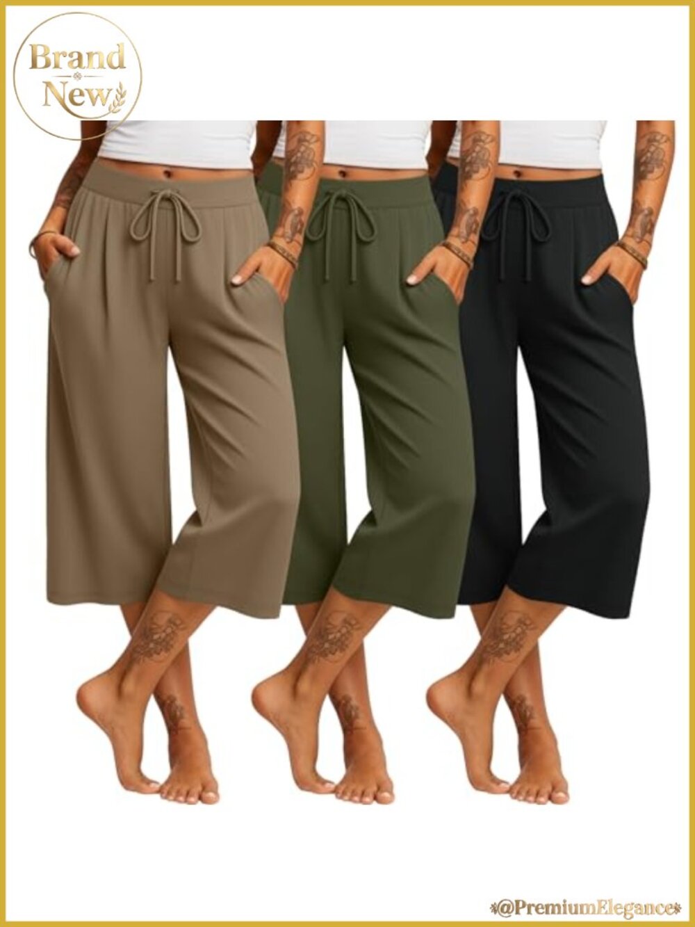 Wide Leg Capri Pants w/ Pockets, Stretchy 4-Way Fabric, Yoga Lounge